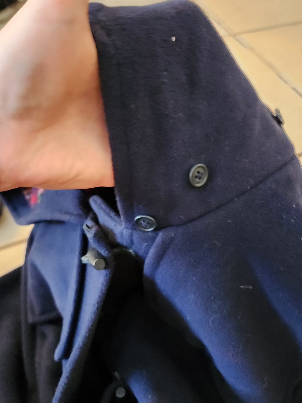 VTG LL Bean Womens Wool Toggle Hooded Pea Coat Blanket Lined Navy Coat XL - Picture 9 of 12